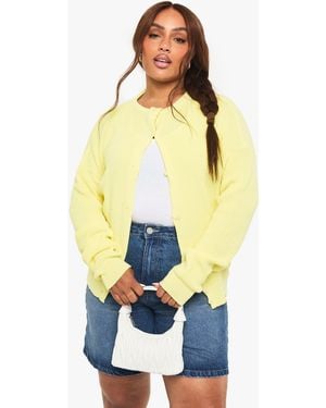 Boohoo Plus Fine Gauge Crew Neck Cardigan - Blue