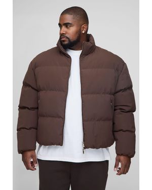 BoohooMAN Plus Boxy Fit Funnel Neck Puffer Coat - Brown