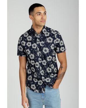 Tokyo Laundry Cotton Poplin Button-Up Shirt With Abstract Floral Print - Blue