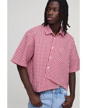 BoohooMAN Oversized Boxy Asymmetric Gingham Shirt - Pink