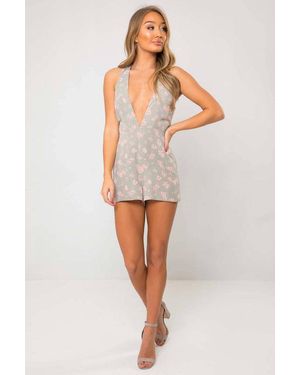 Urban Bliss Mariella Mint Floral Halterneck Playsuit - White