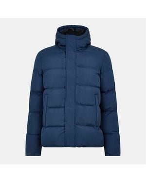 NY Concept Solid Patterned Hooded Fitted Cuff Puffer Jacket - Blue