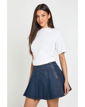 Boohoo Pleated Denim Skirt - White