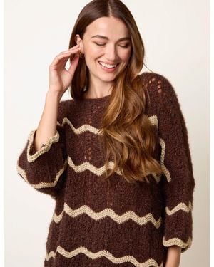 Blue Vanilla Zig Zag Metallic Jumper - Brown