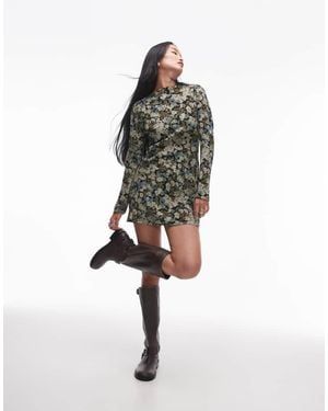TOPSHOP Long Sleeve Slash Neck Mini Dress - White
