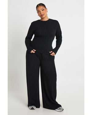 Boohoo Plus Rib Button Through Long Sleeve Top & Trouser Co Ord - Blue