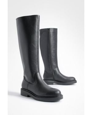 Boohoo Minimal Chunky Knee High Boots - Black