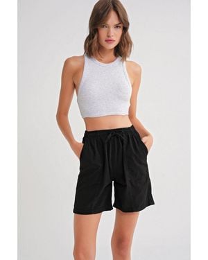 MixRay High Waist Cotton Drawstring Mini Shorts - Black