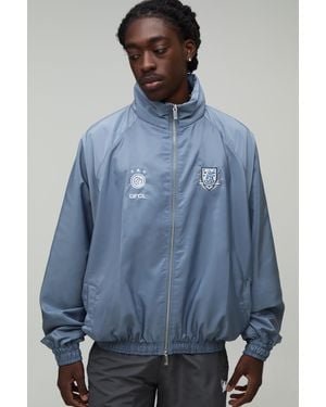 BoohooMAN Tall Oversized Funnel Neck Circa 98 Track Jacket - Blue