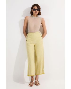 Karen Millen Spring Tweed Tailored Button Detail Cropped Wide Leg Trouser - Natural
