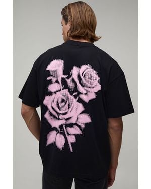 BoohooMAN Oversized Dotted Floral Print T-Shirt Cotton - Black