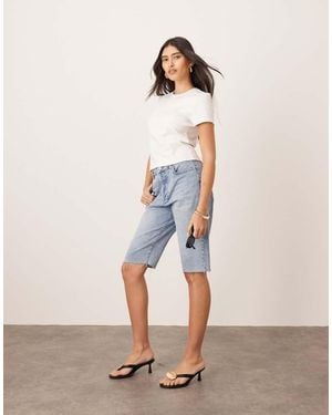ARRANGE Cleo Denim Longline Short With Raw Hem - Natural