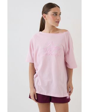 DSGN Studio Contrast Script Off The Shoulder T-Shirt - Pink