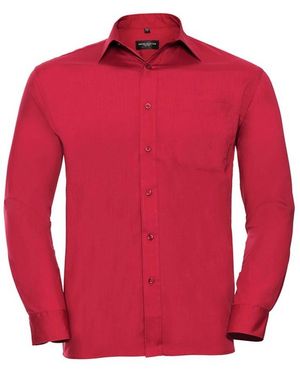Russell Collection Poplin Easy-Care Long-Sleeved Shirt (Classic) - Red