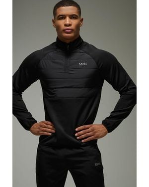BoohooMAN Active Lightweight Quilted 1/4 Zip - Black