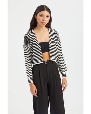 Hiccup Striped Buttoned Cropped Cardigan - Black