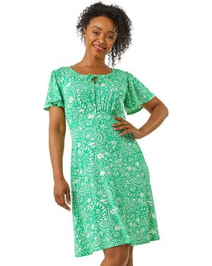 Roman Petite Floral Print Tie Detail Dress - Green