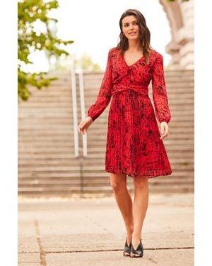 Sosandar Abstract Print Twist Front V Neck Dress - Red