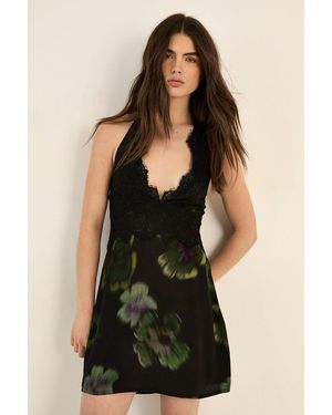 Nasty Gal Floral Lace Overlay Halter Neck Mini Dress - Black