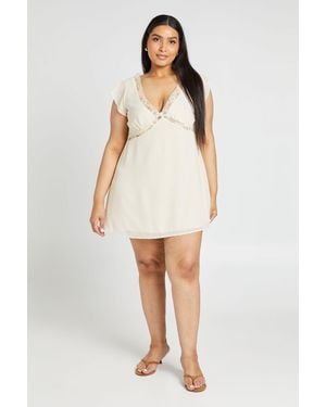 Boohoo Plus Cap Sleeve Lace Trim Shift Dress - White