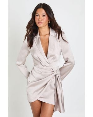 Boohoo Tailored Wrap Front Structured Blazer Dress - White