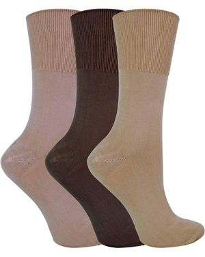 Sock Snob 3 Pairs Ladies Anti Odour Loose Wide Top Non Elastic Bamboo Socks - Brown