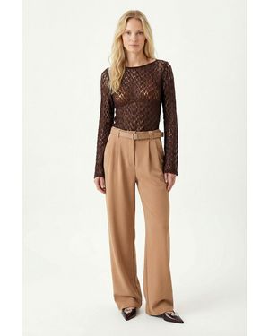 Happiness İstanbul High Waist Wide Leg Trousers With Buckle - Multicolour