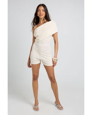 Boohoo Jersey Crepe Bardot Playsuit - White