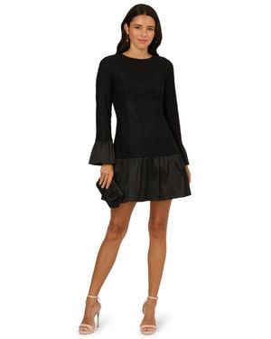 Adrianna Papell Lace Taffeta Flounce Dress - Black