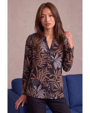 Roman Leaf Print Mock Shirt - Brown