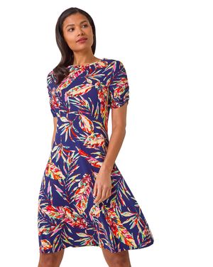 Roman Leaf Print Short Dress - Red