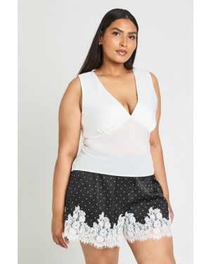 Boohoo Plus Satin Bust V Plunge Floaty Top - White