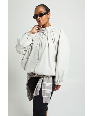 Boohoo Plus Zip Through Gather Detail Bomber Jacket - Grey