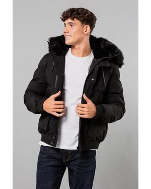 Nines Short Padded Parka Jacket With Faux Fur Hood - Black