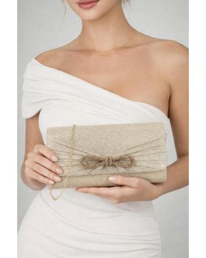 SVNX Metallic Clutch With Diamante Bow - Grey