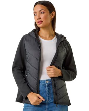 Roman Contrast Hooded Padded Jacket - Black