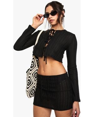 Boohoo Crochet Mini Skirt With Built - Black