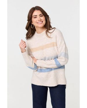Izabel London Striped High Neck Boxy Jumper - White