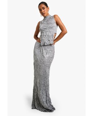 Boohoo Crinkle Marl Maxi Skirt - White