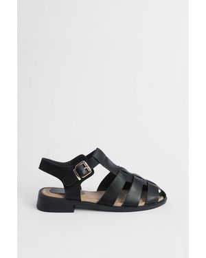 Oasis Cassiopeia Faux Leather Closed Toe Fisherman Flat Shoes - Black