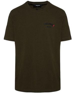 DSquared² Regular Fit Rubber Logo Military T-Shirt Cotton - Green