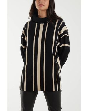 Blue Vanilla Roll Neck Pinstripe Jumper - Black