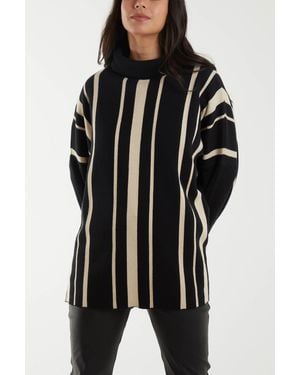 Blue Vanilla Roll Neck Pinstripe Jumper - Black