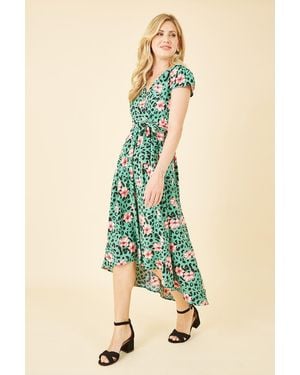 Mela London Animal Print Dipped Hem Wrap Dress - Blue