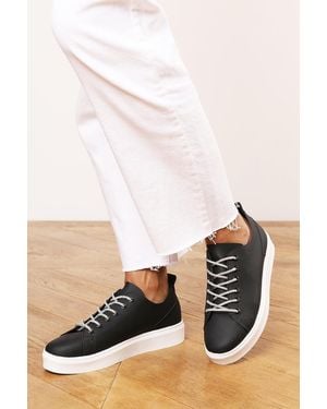 Where's That From 'Florina' Low Wedge Trainer With Lace Up Detail Faux Leather - Black