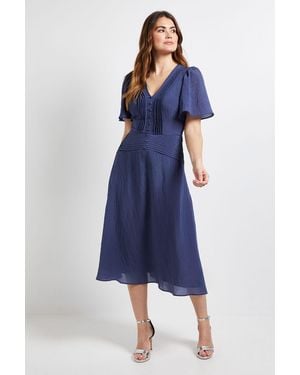 Wallis Pintuck Detail Button Midi Dress - Blue