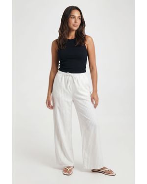 Boohoo Petite Drawstring Stripe Wide Leg Trousers - White