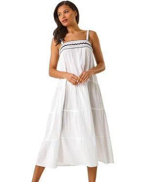 Roman Ric Rac Trim Midi Dress - White