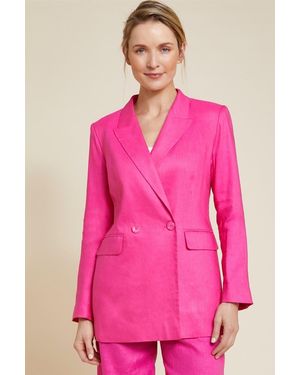 Paul Costelloe Linen Double-Breasted Blazer - Pink