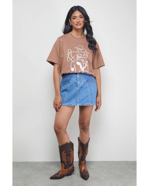 Warehouse Tony Two Tone Denim Mini Skirt - Blue